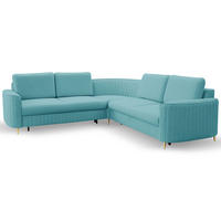 ECKSOFA LAREN, modernes Schlafsofa mit Stauraum, Plastikfüße, L-förmig, lose Rückenkissen freistehend, LINKS 251x252x85 cm Turquoise - Türkis, Holz/Textil (251/252cm) - DomoHome