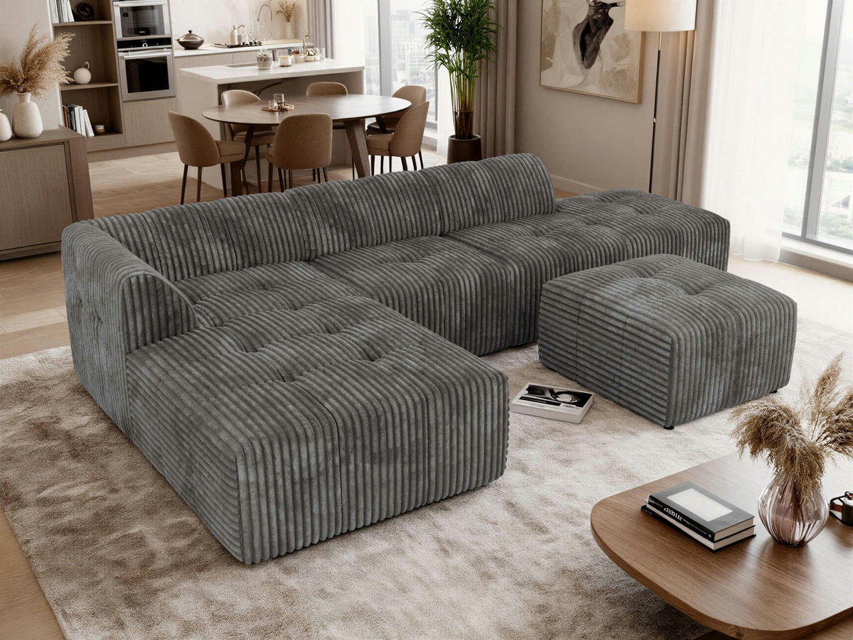 ROHOVÁ SEDAČKA GRIDA 4M L Šedá Manšestr - Vlevo - šedá/černá, textil/plast (335/176cm) - MKS