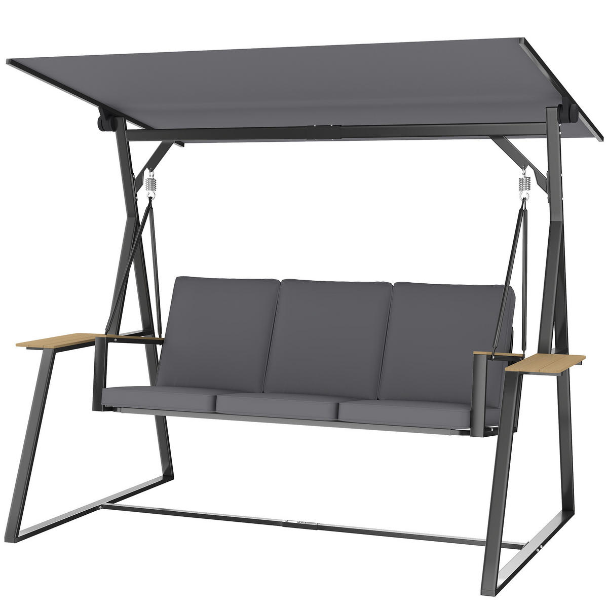 GARTENSCHAUKEL mit Tablett, Dreisitzer-Schaukel, grau - Grau, Metall (132/78.5/398.5cm) - Vallsero