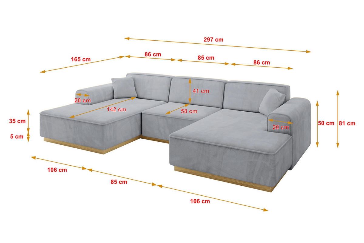 WOHNLANDSCHAFT IREA-U1-v2 - 297x165x81 cm Grau - Grau, Holzwerkstoff/Textil (297/81/165cm) - ALTDECOR