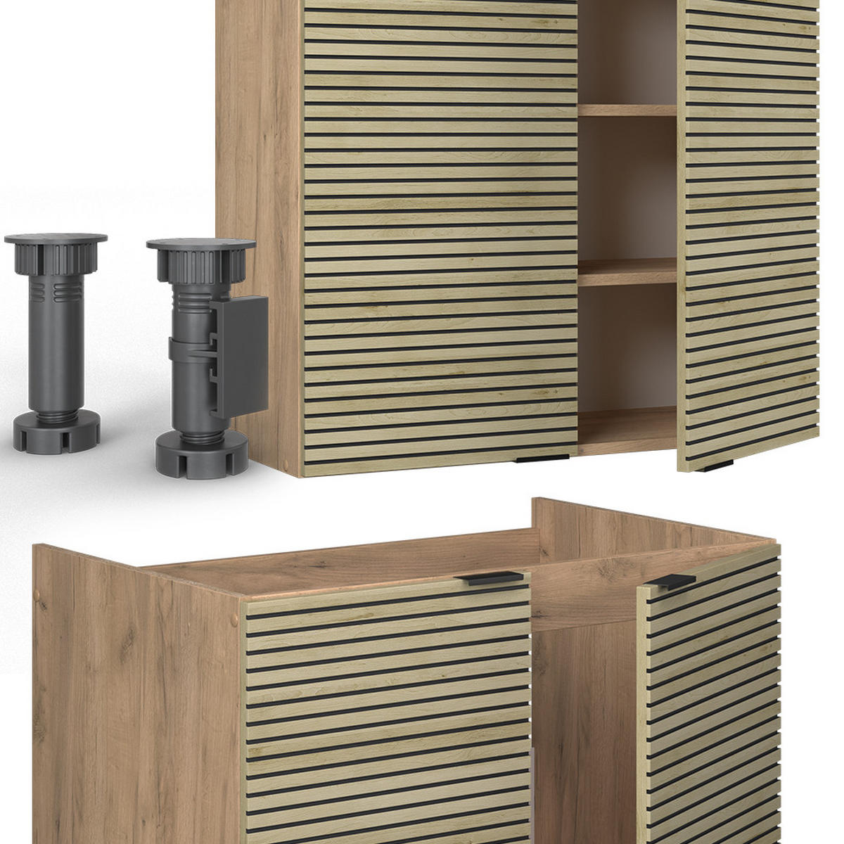 KÜCHENZEILE Fame-Line Eiche Paneel/Goldkraft Eiche 240 cm ohne Arbeitsplatte - Hellbraun/Eiche Wotan, Holzwerkstoff (240/81.6/46cm) - Vicco