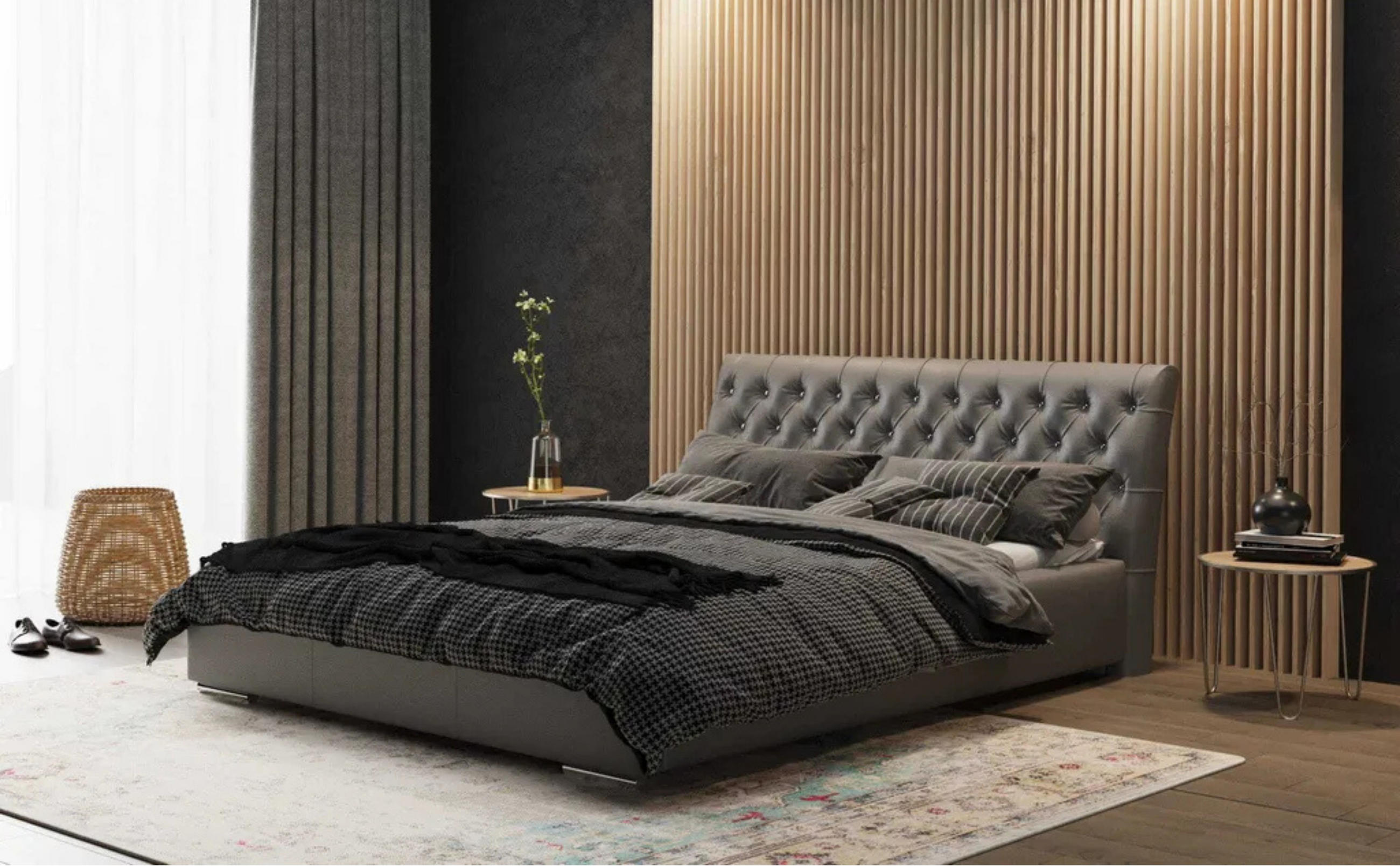 POLSTERBETT PORTO mit Kopfteil, 160 x 200 cm, Doppelbett mit Bettkasten und Lattenrost aus Metall, Kunstleder: Grau - Grau, Holz/Textil (160/200cm) - Agmat-Furniture