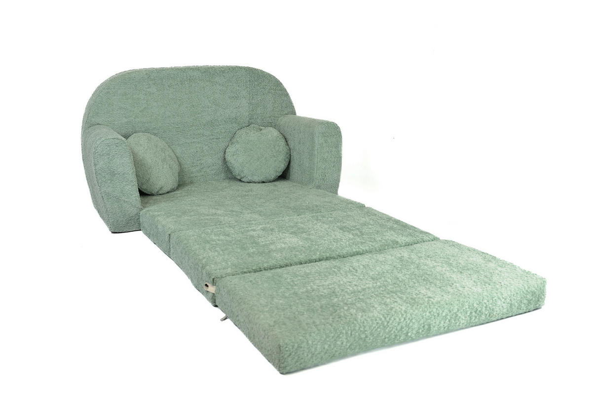 SOFA David - Ausklappbares Kindersofa aus Teddystoff mit Verlängerung - in Hellgrün - Hellgrün, Textil (100/60/50cm) - Fortisline