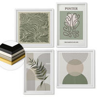 WANDBILDER 4er-Set - 50x50 cm & 40x60 cm Weißer Rahmen - Geometrische botanische Muster - Weiß, Kunststoff (50/50cm) - ArtPrintCave