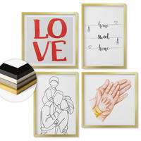 WANDBILDER 4er Set - 50x50 cm & 40x60 cm Goldrahmen - Familienillustrationen Hausschilder - Goldfarben, Kunststoff (50/50cm) - ArtPrintCave
