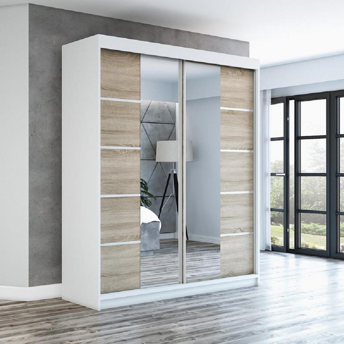 SCHWEBETÜRENSCHRANK 180 cm KOMFORT Farbe:Weiß,sonoma - Weiß/Braun, Holzwerkstoff (180/215/59.5cm) - A&J MöbelLand