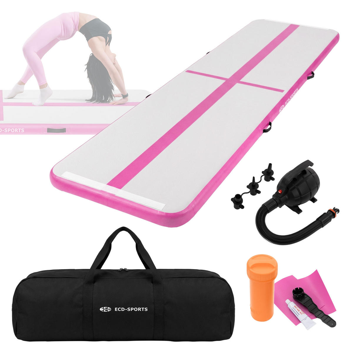 NAFUKOVACÍ gymnastická podložka Airtrack 400x100x10 cm růžová - růžová, plast (100/400cm) - ECD-Germany