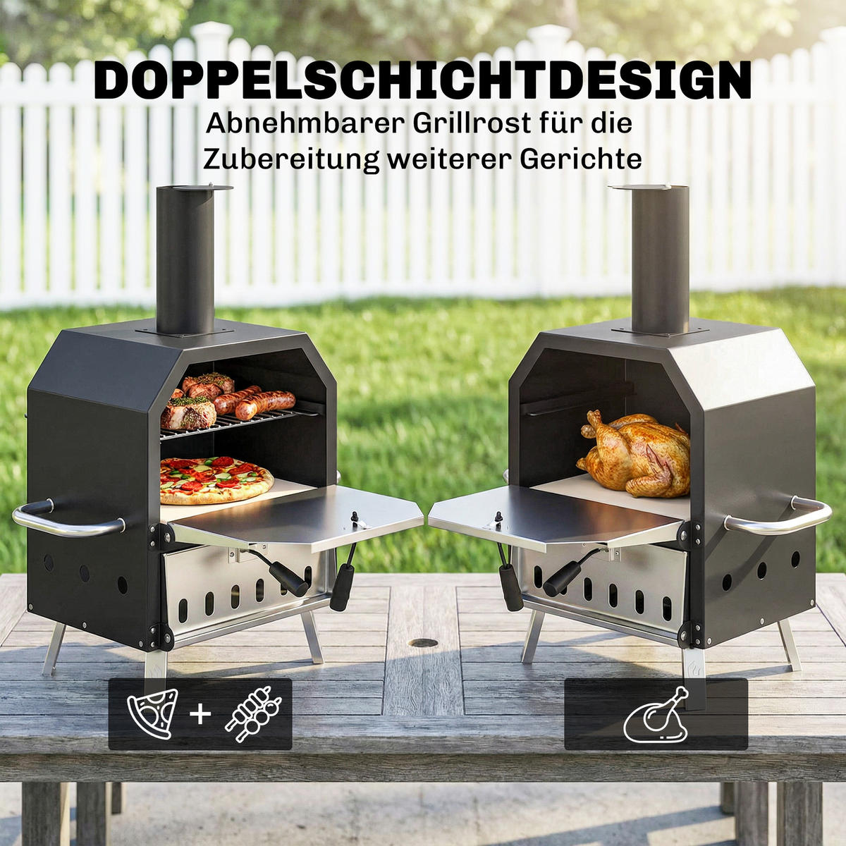 PIZZOVÁ PEC s lopatou z kovu, černá - černá, kov (47/66/55.5cm) - Outsunny
