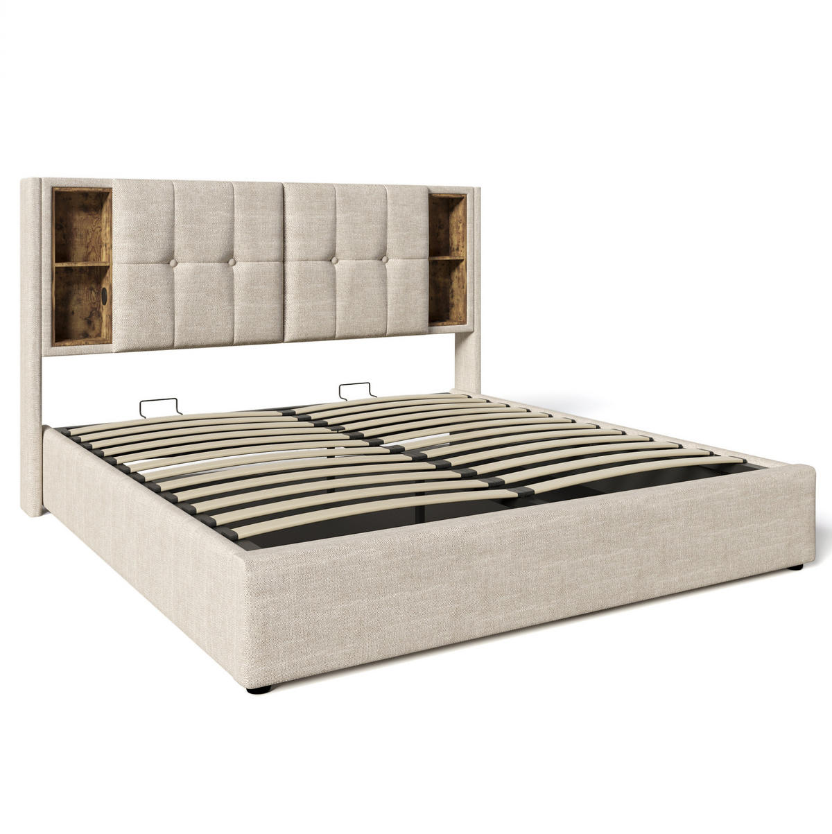 POLSTERBETT 140/200 cm in Natur mit Stauraum und USB- und Type-C-Anschlüssen - Naturfarben, Textil (140/200cm) - Flora Grace