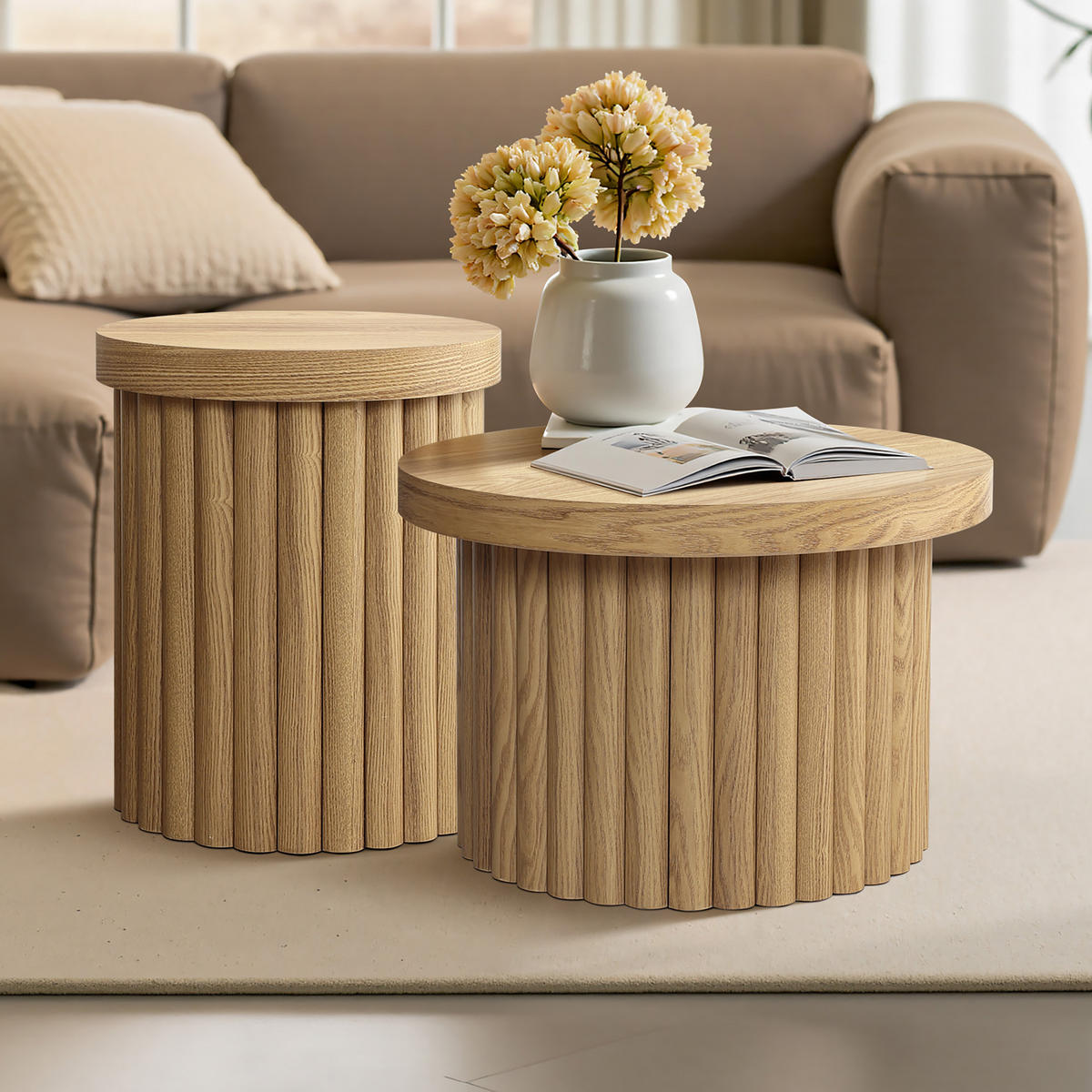 COUCHTISCH rund, Moderner Wohnzimmertisch in Holz | Ø60 x H40 cm - Eichefarben, Holz (60/60/40cm) - Hometopia