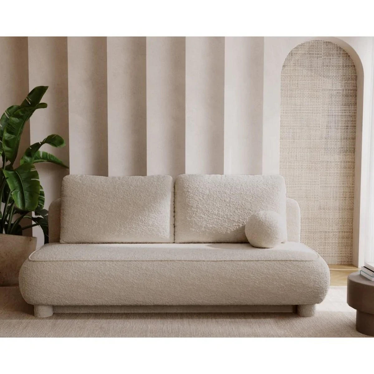 SCHLAFSOFA MAJA, Sofa mit Schlaffunktion und Bettkasten, Farbe: Beige, Bouclé-Stoff - Beige, Textil (209/96/96cm) - Sepro Meble