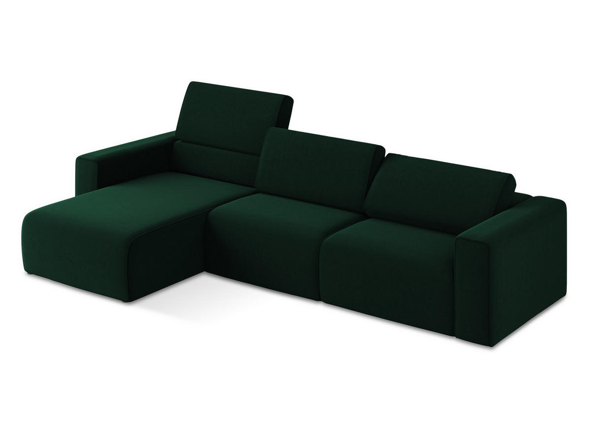 ECKSOFA Links Samt Stoff Grün - Blau/Dunkelgrün, Kunststoff/Textil (167/314cm) - Makamii