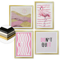 WANDBILDER 4er Set - 50x50 cm & 40x60 cm Goldrahmen - Pastellfarbene Berglandschaft mit rosa Flamingos - Goldfarben, Kunststoff (50/50cm) - ArtPrintCave
