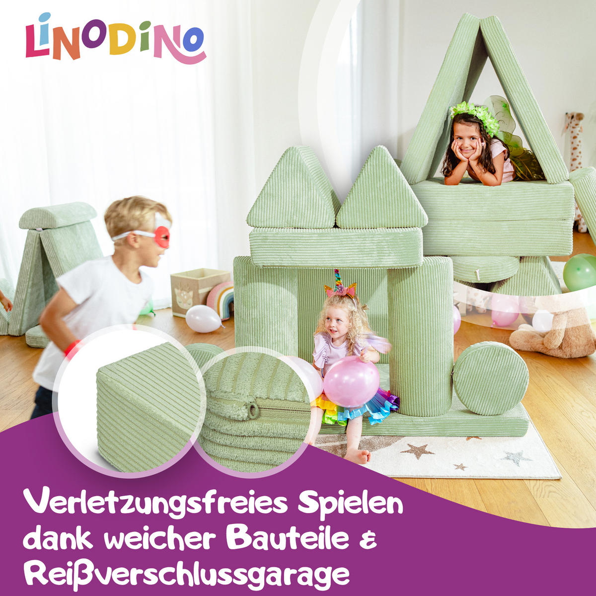 SPIELSOFA Kinder Fantasiewelt 8tlg - Grün, Textil (150/55/66cm) - Linodino