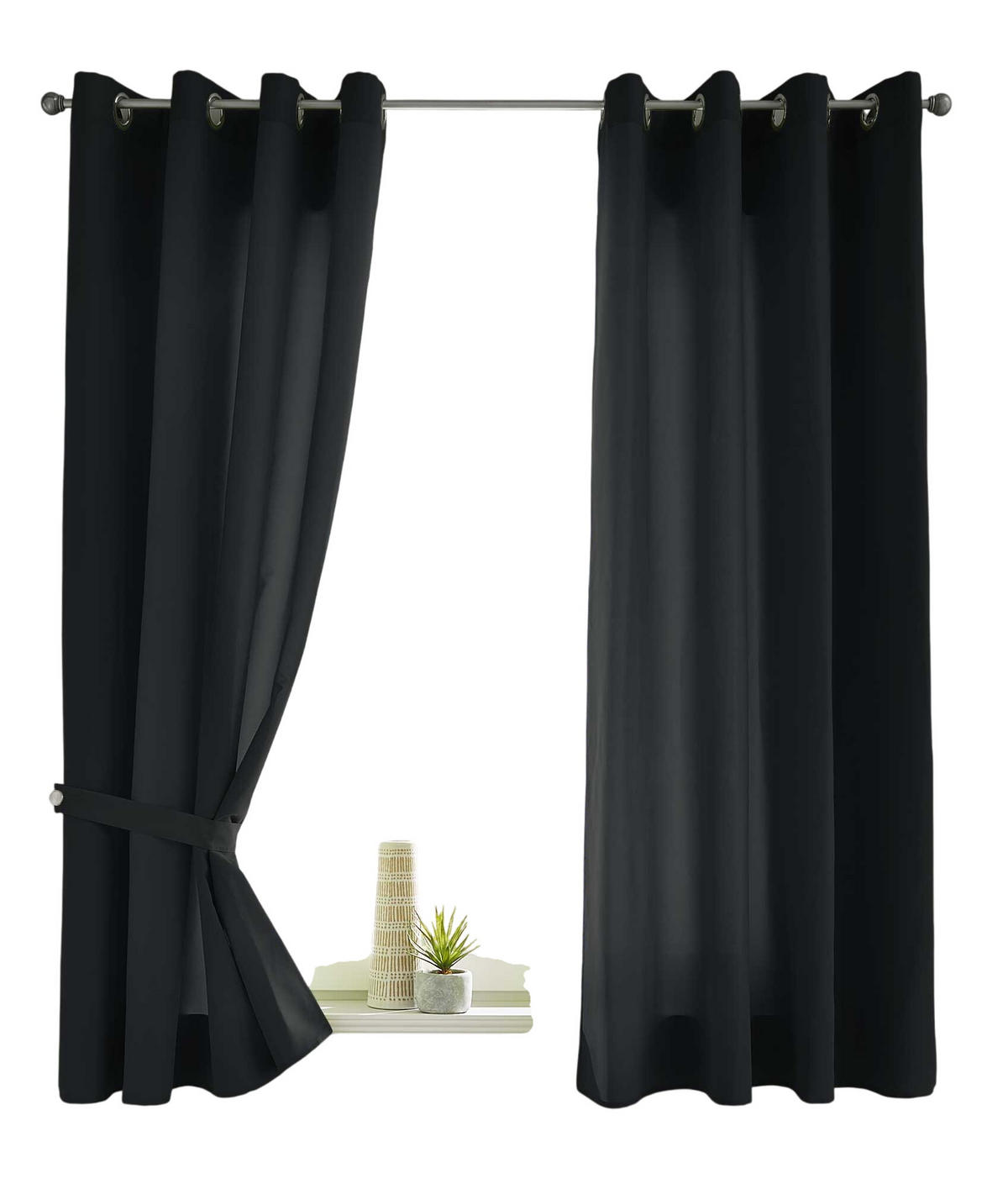 VORHANG 2ER SET BERLIN HxB 145x140cm Schwarz - Schwarz, Textil (140/145/145cm) - Gardinenbox