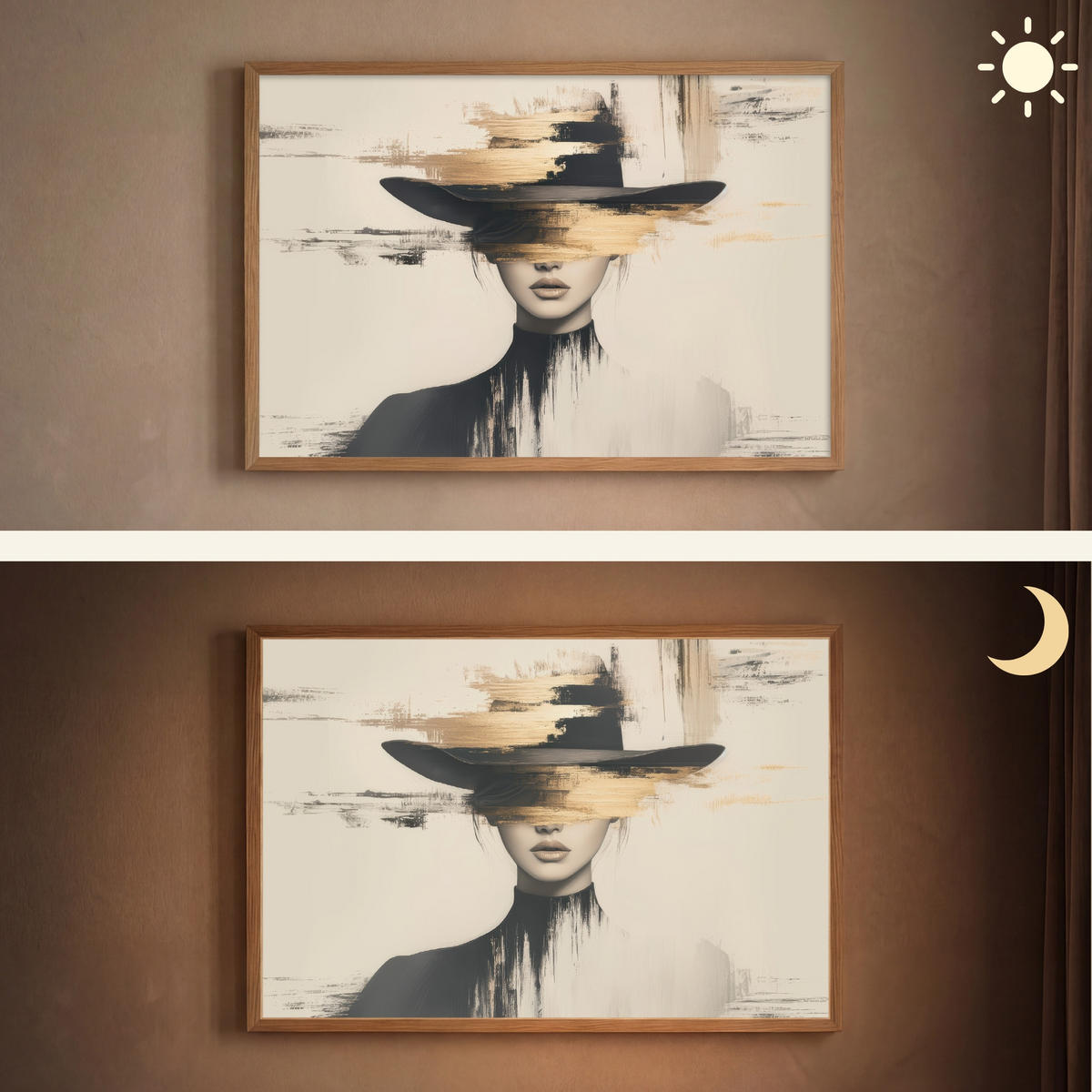 NÁSTĚNNÁ LAMPA S AKUMULÁTOREM Žena - klobouk - barva 100x70 cm - krémová, kompozitní dřevo (100/70/8cm) - OnlyWow