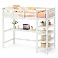 LOFTSÄNG 90/200 cm i vit med skrivbord och hyllor minimalistisk design - Vit, Trä (90/200cm) - STILVORA
