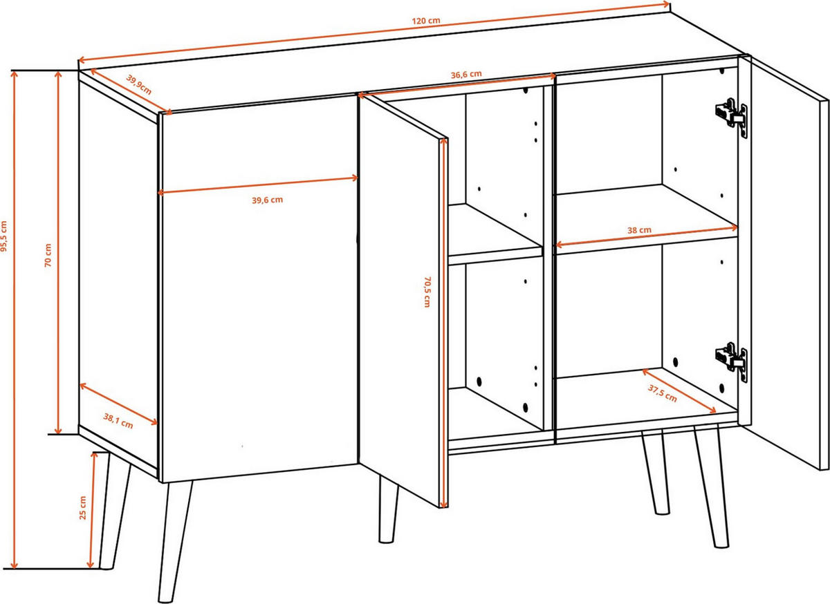 SIDEBOARD Ivy 120/95/40 cm in Schwarz - Hellbraun/Schwarz, Holz/Holzwerkstoff (120/95.5/39.9cm) - WFL GROUP