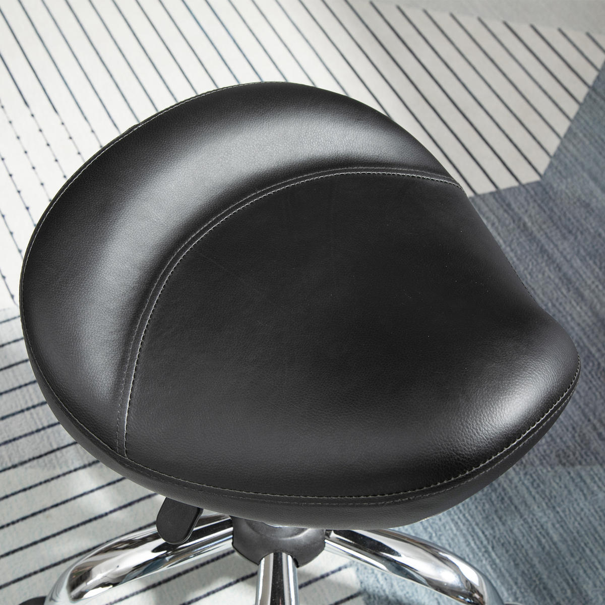 ROLLHOCKER, Höhenverstellbarer, Schwarz - Schwarz, Leder (48/69/48cm) - HOMCOM