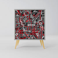 SIDEBOARD BROKEN LINES, Grau, 57,5x42x75,5 cm, Goldfarbene Metallfüße - Goldfarben/Multicolor, Holzwerkstoff/Metall (57.5/75.5/42cm) - SpaceRebels