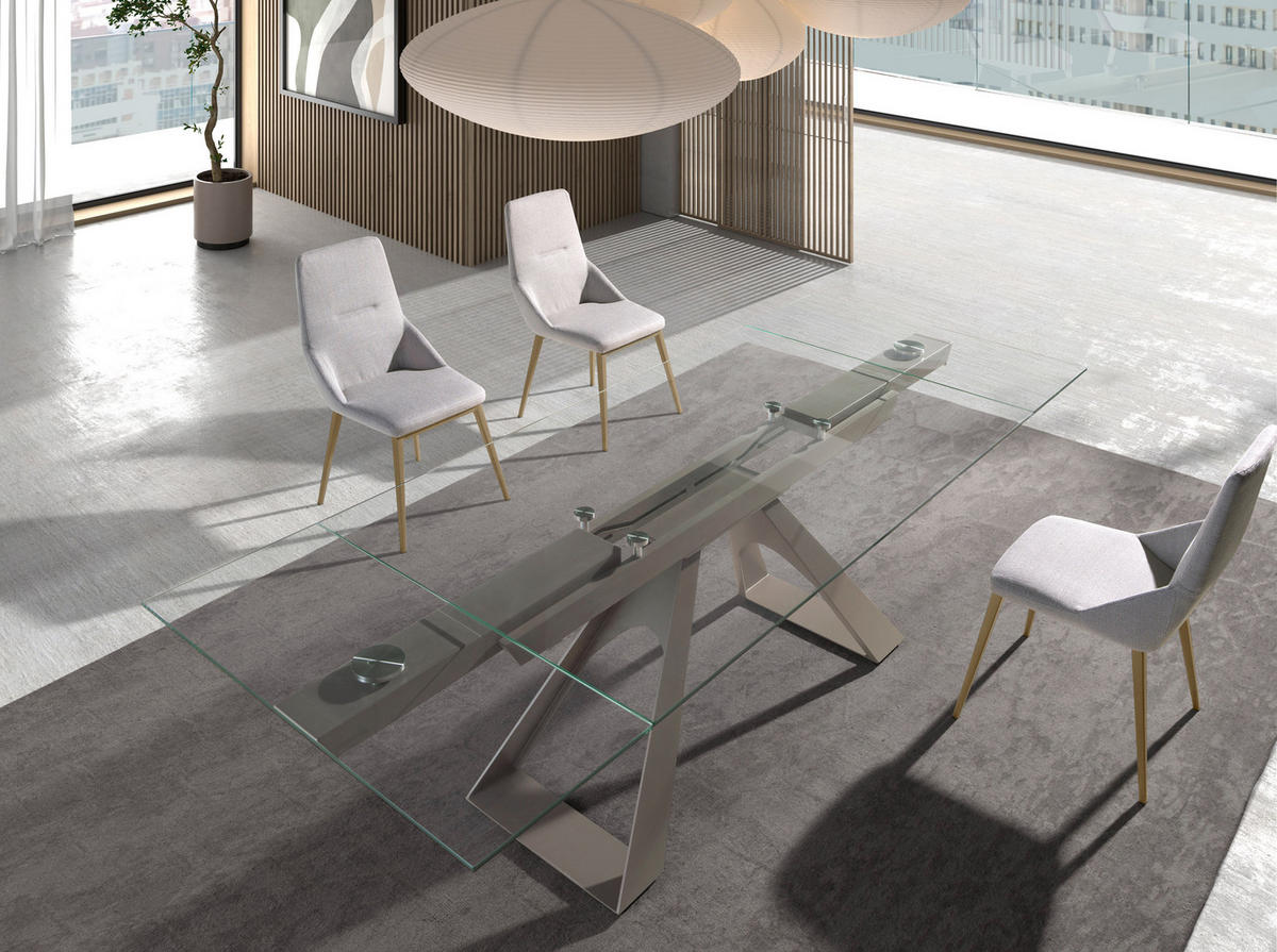 ESSTISCH Glass Taupe Grau 160/100/76 cm - Transparent/Goldfarben, Glas (100/160/76cm) - ANGEL CERDA