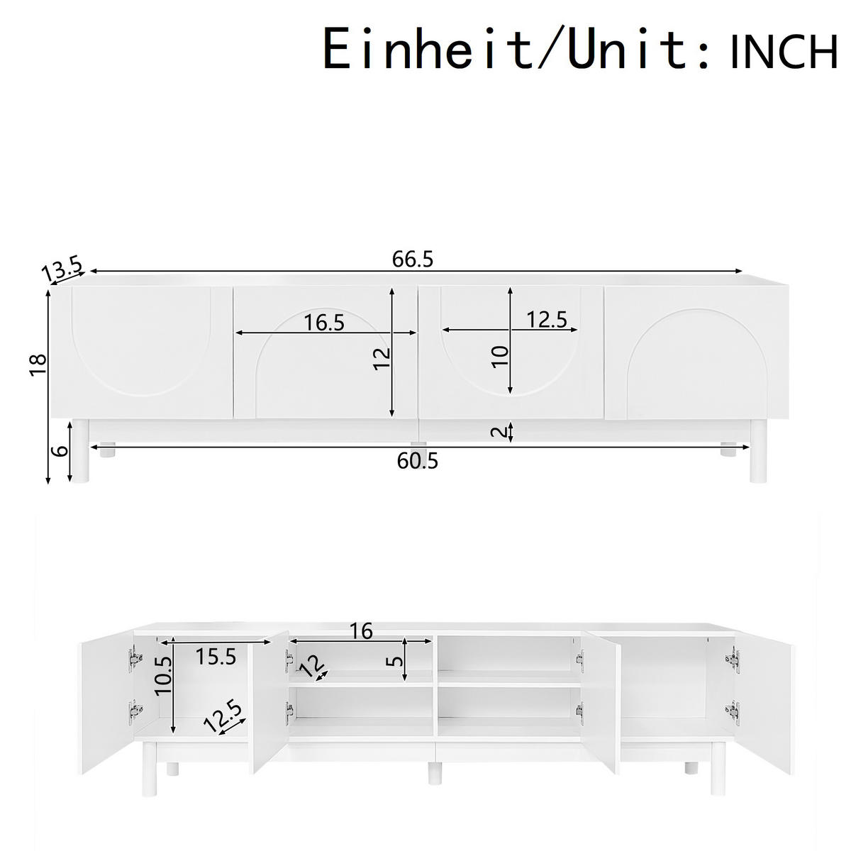 TV-LOWBOARD Wellen Türen Stauraum - Weiß, Holz (169/45.5/35cm) - LEBENLANG