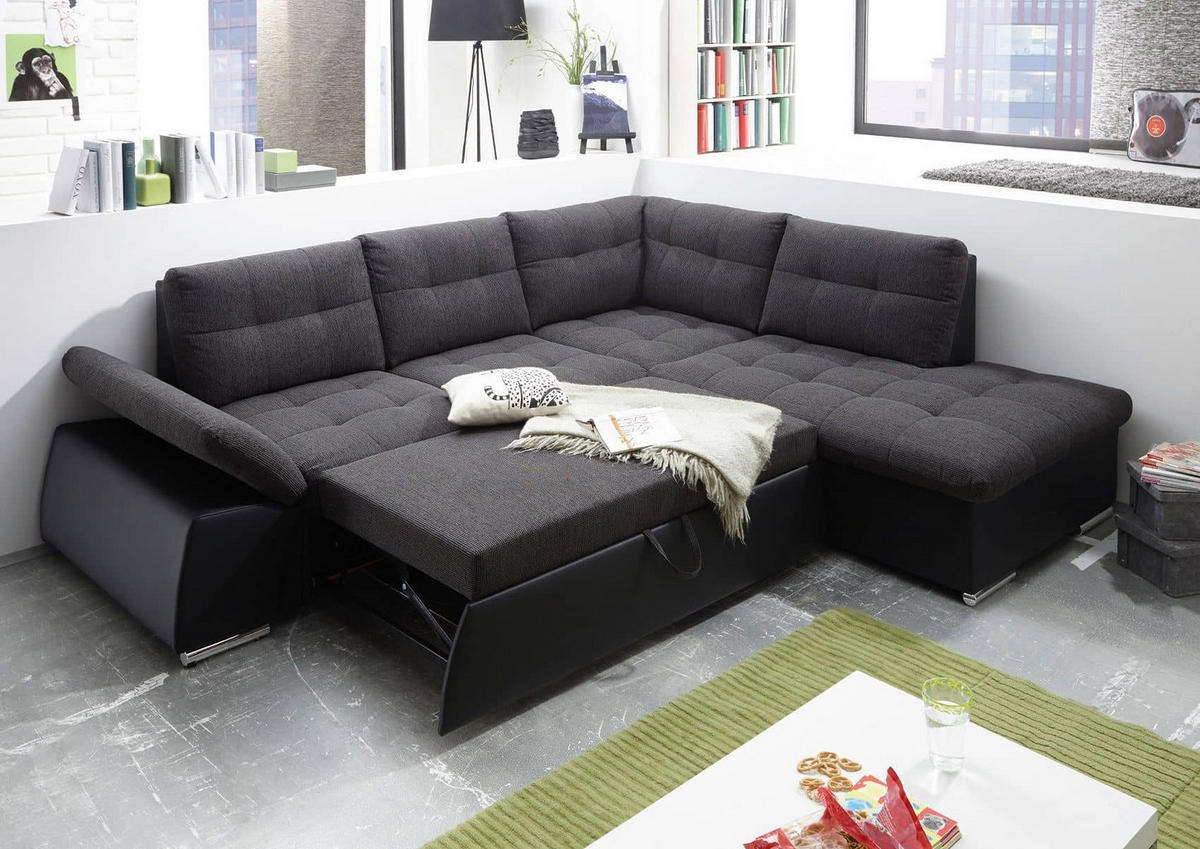 ECKSOFA mit Schlaffunktion, Armlehnfunktion und Kopfstützen - Chromfarben/Zinkfarben, Textil (219/260cm) - ed exciting design