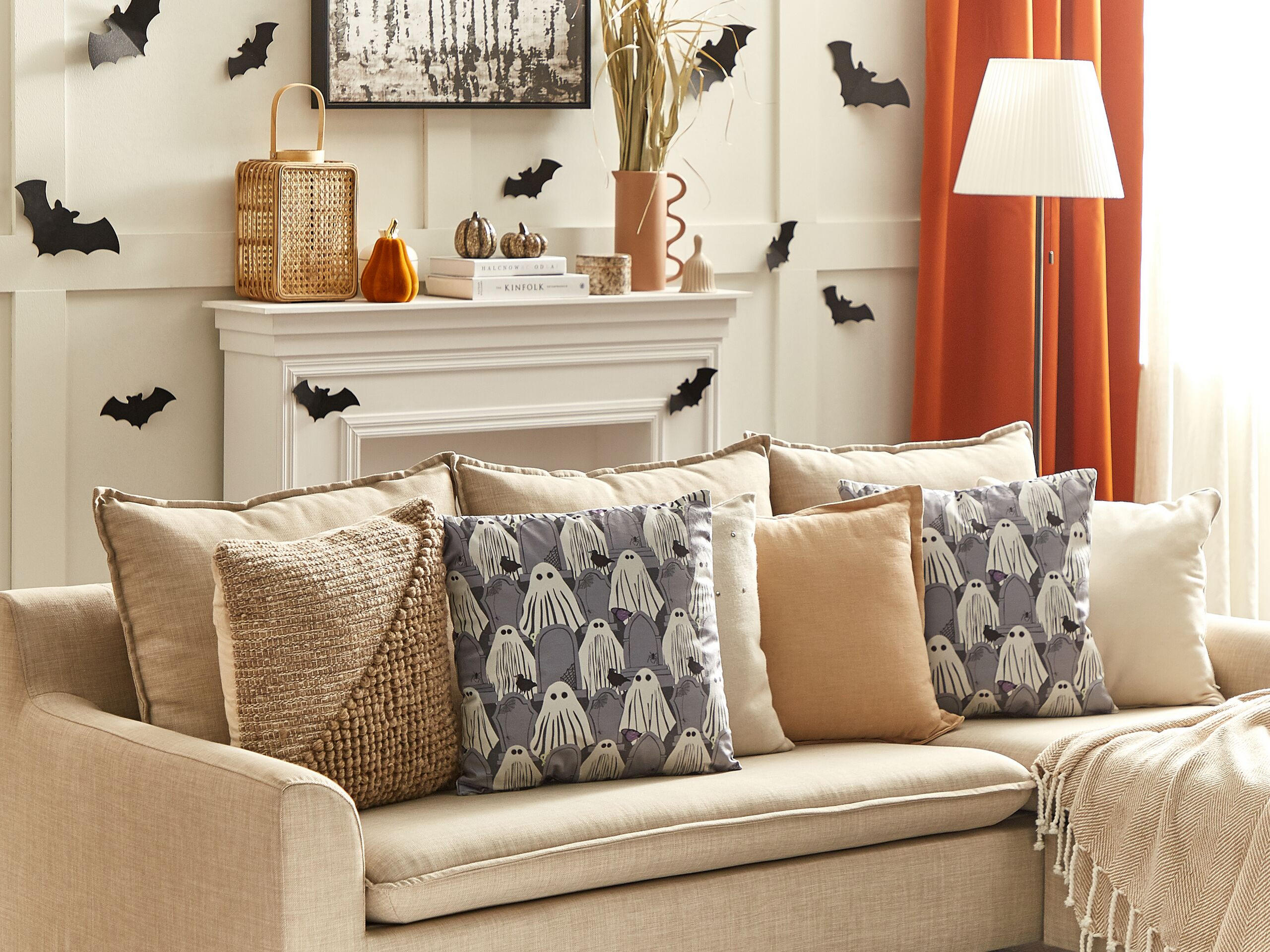DEKOKISSEN 2er-Set Grau 45/45 cm Fanate - Grau, Textil (45/45cm) - Beliani