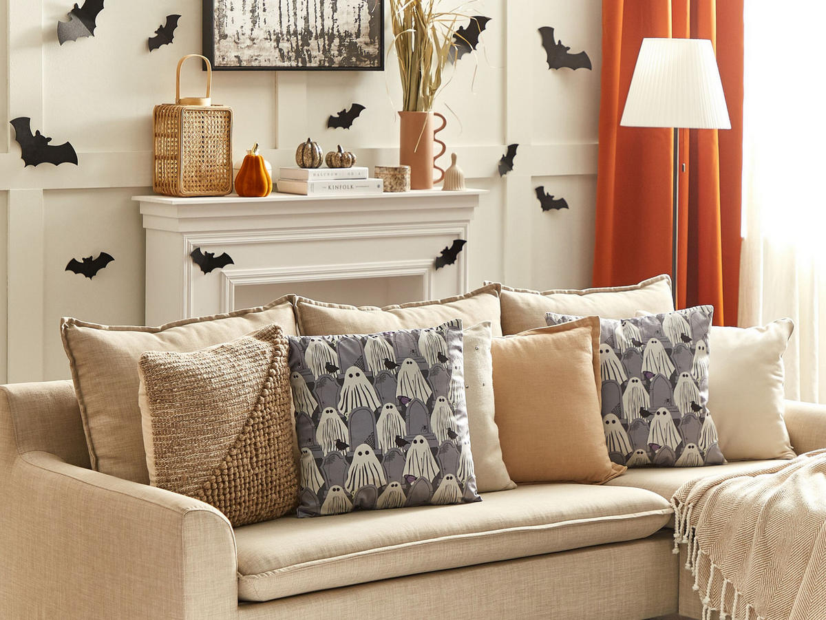DEKOKISSEN 2er-Set Grau 45/45 cm Fanate - Grau, Textil (45/45cm) - Beliani
