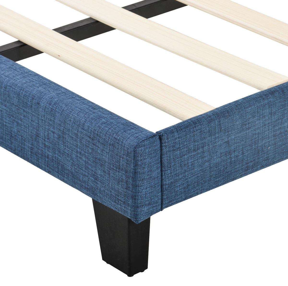 POLSTERBETT aus Leinen 140x200 cm Blau mit Lattenrost und Taschenfederkernmatratze - Blau, Textil (140/200cm) - IVMEU