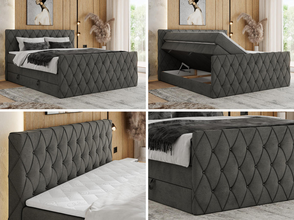 BOXSPRINGBETT MIREN KING DUO 200/200 Dunkelgrau Velvet - H4 - Hellgrau, Holz/Textil (200/200cm) - MKS