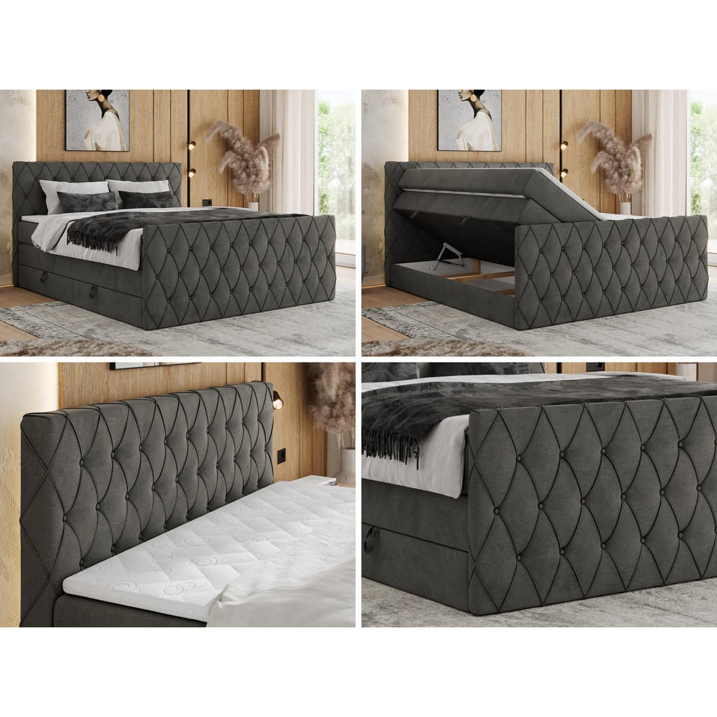 Thumbnail - MKS Boxspringbett, Hellgrau, Textil, 2-Sitzer, H3, Rechteckig, 200x200 cm, Schlafzimmer, Betten, Boxspringbetten