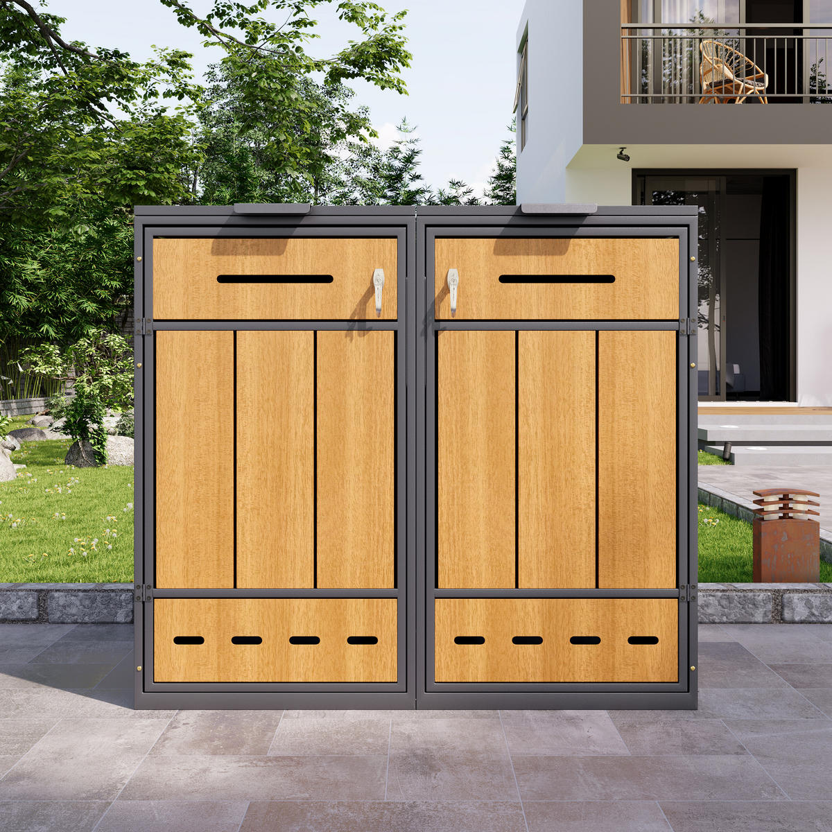 MÜLLTONNENBOX 2er abschließbar 120-240L Lüftung 2 Türen - Multicolor, Metall (84.5/118/132cm) - FLIEKS