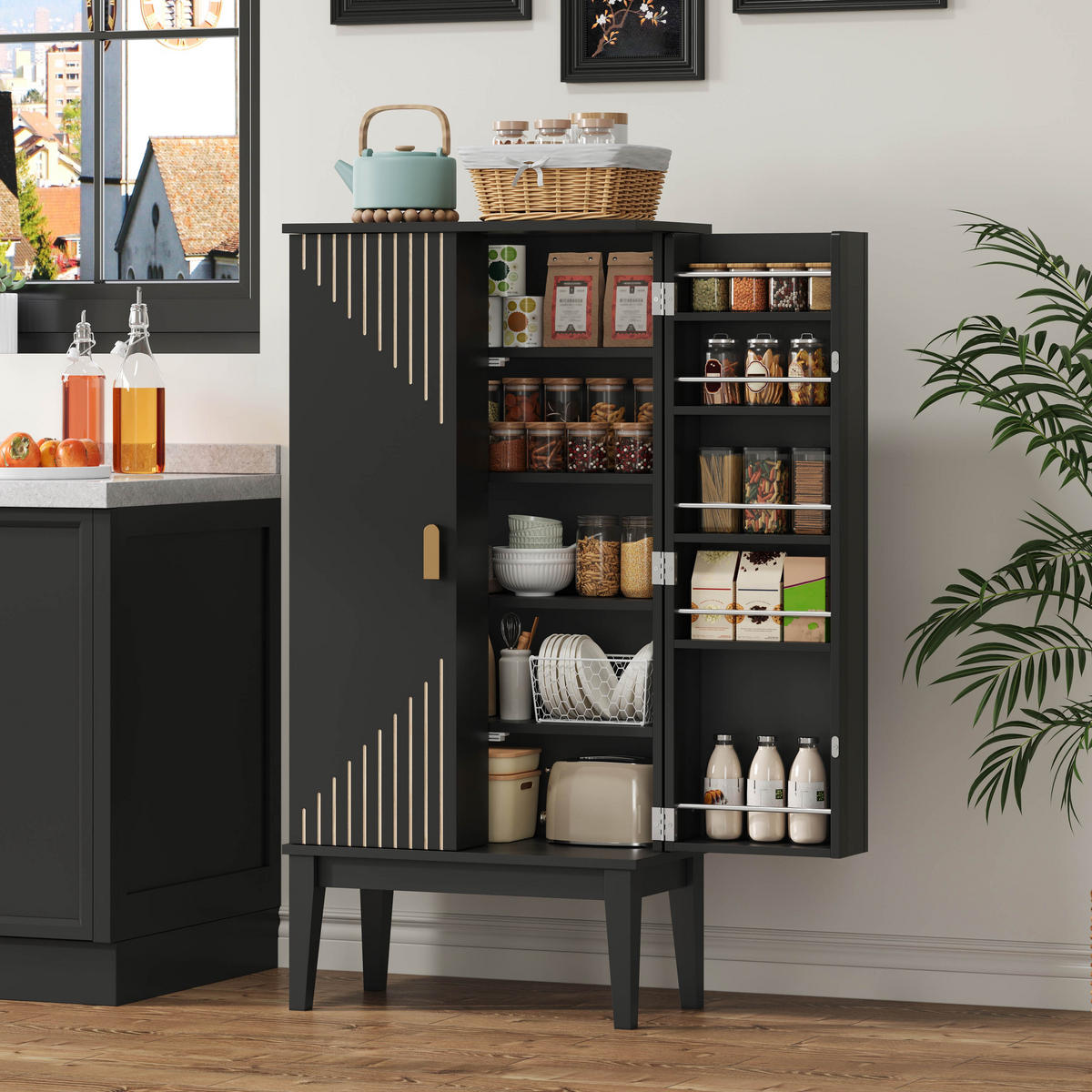 BUFFET 120/30/59 cm schwarz aus MDF mit 2 Türen - Schwarz, Holzwerkstoff (59/120/30cm) - OKWISH