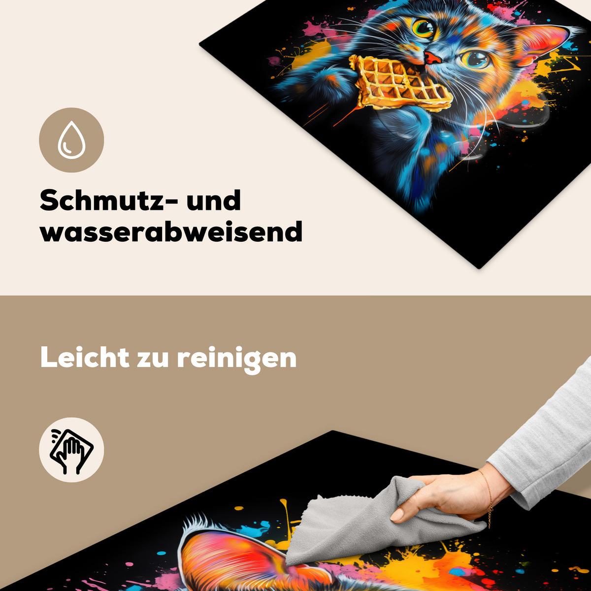 HERDABDECKPLATTE Katze - Graffiti - Bunt - Waffel - Essen Induktionsmatte 71x52 cm - Multicolor, Kunststoff (71/52/0.2cm) - MuchoWow