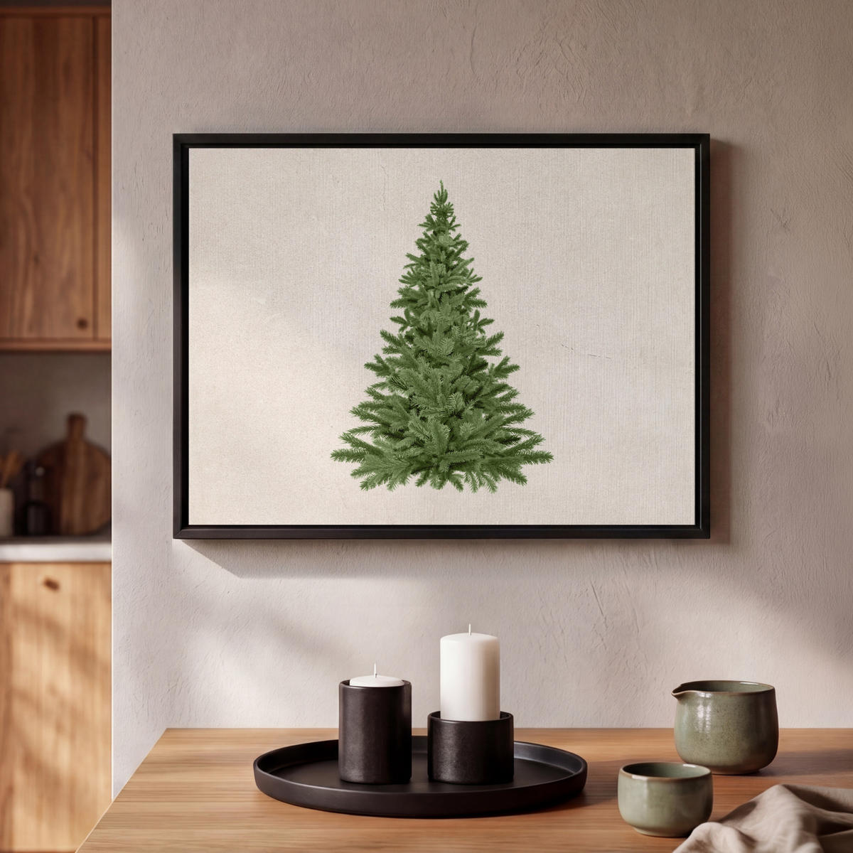 LEINWAND Bilder mit Rahmen - Weihnachtsbaum - Grün - Weihnachten - Feiertage - 40x30 - Olivgrün, Textil (40/30cm) - MuchoWow