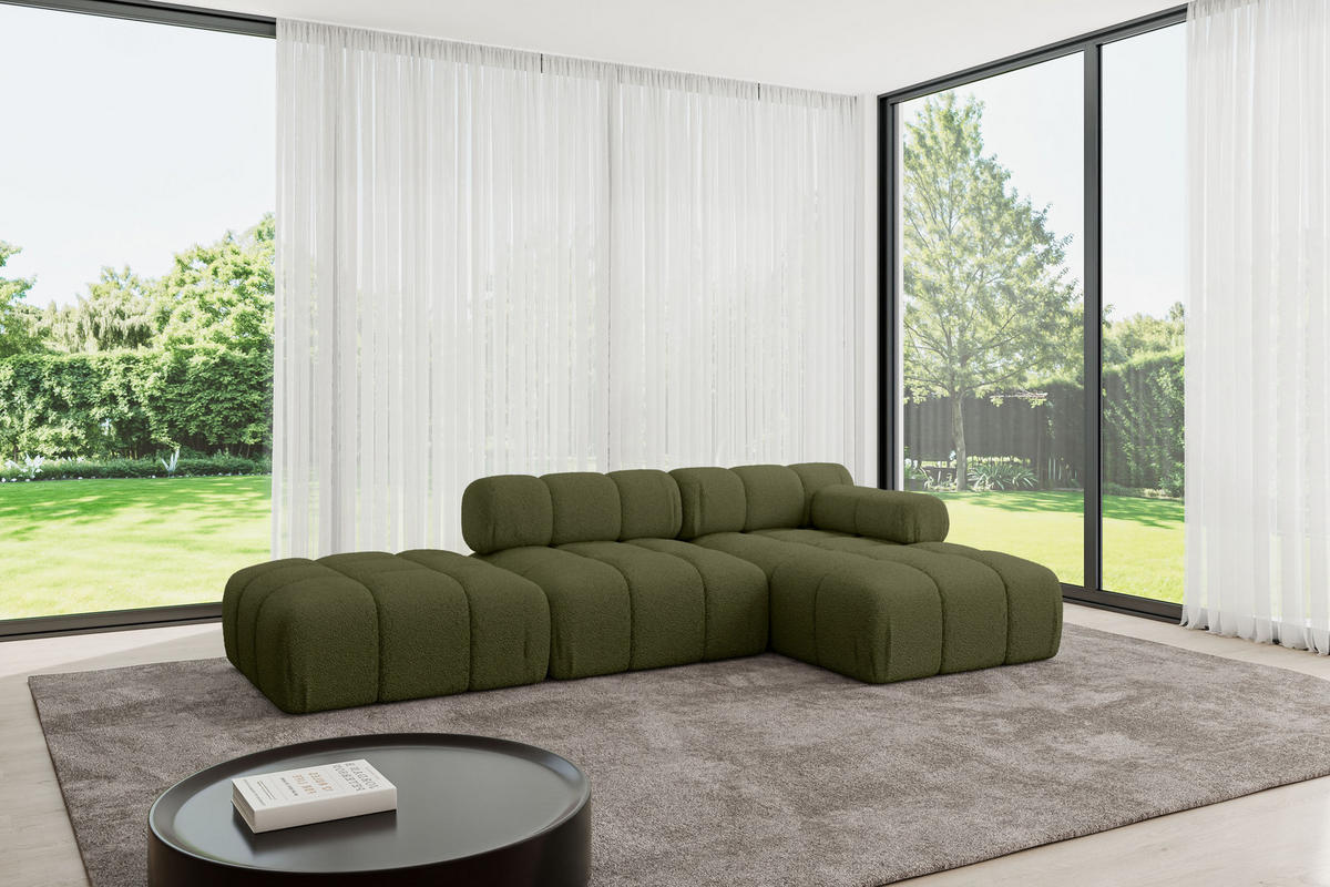 ECKSOFA modulares Sofa Lizur-L1 - 285x160x70 cm Grün Bouclé - Grün, Holzwerkstoff/Textil (285/160cm) - ALTDECOR