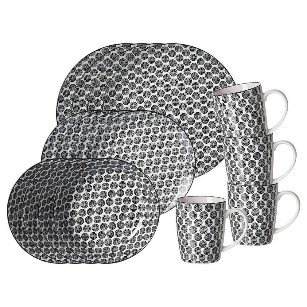 KOMBISERVICE Takeo Circles schwarz-weiß 16-tlg. - Schwarz/Weiß, Keramik (2/2/2cm) - Ritzenhoff Breker