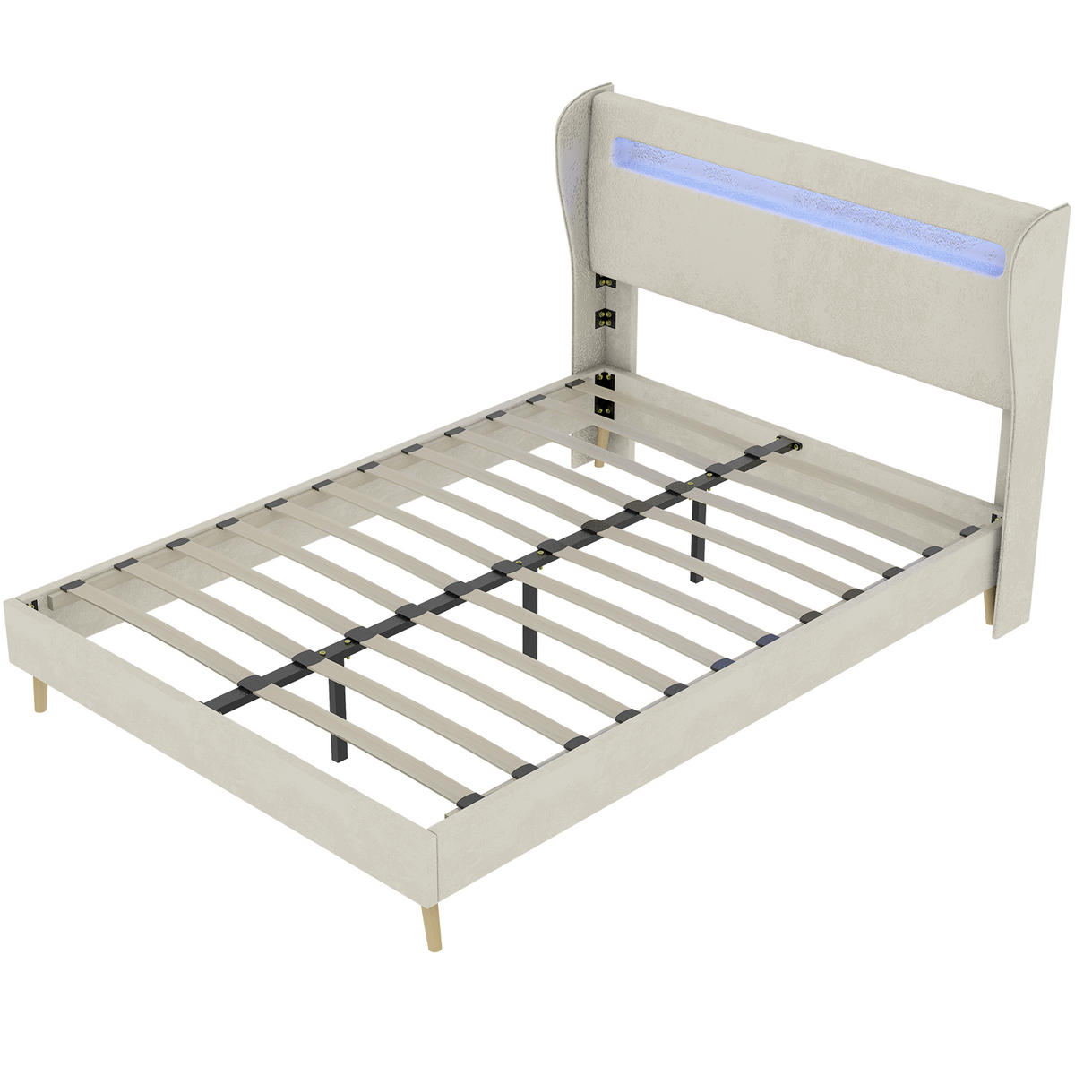 POLSTERBETT 140/200 mit LED und verstellbarem Kopfteil in Beige - Beige, Holzwerkstoff/Textil (140/200cm) - EVRYAE