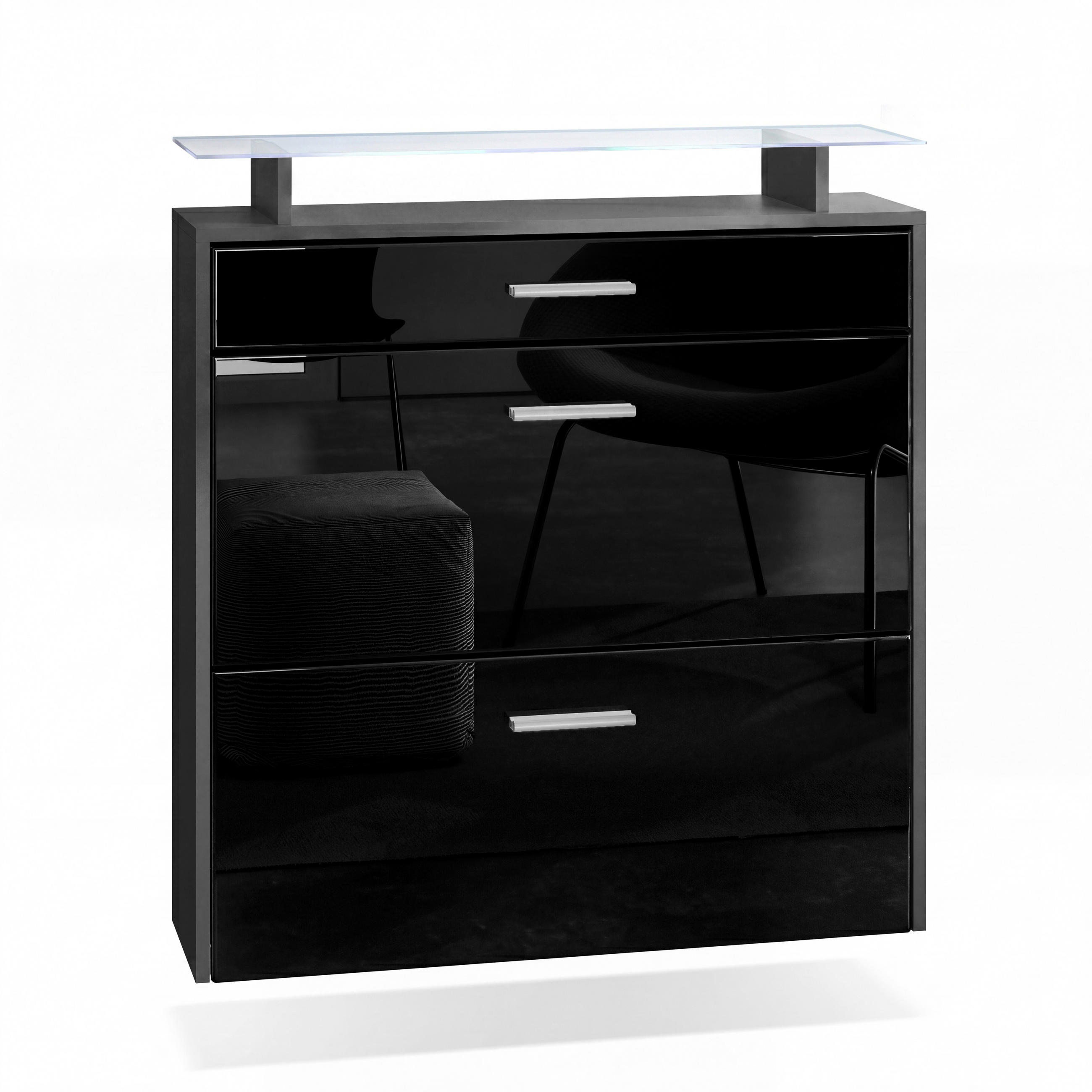 Vladon Schuhschrank Schwarz Hochglanz 89x96x23 cm