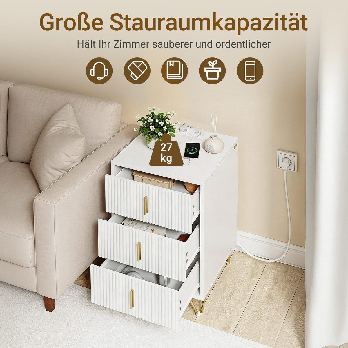 NATTBORD Vit 64x40x40cm - Vit, Träbaserade material (40/64/40cm) - SoBuy