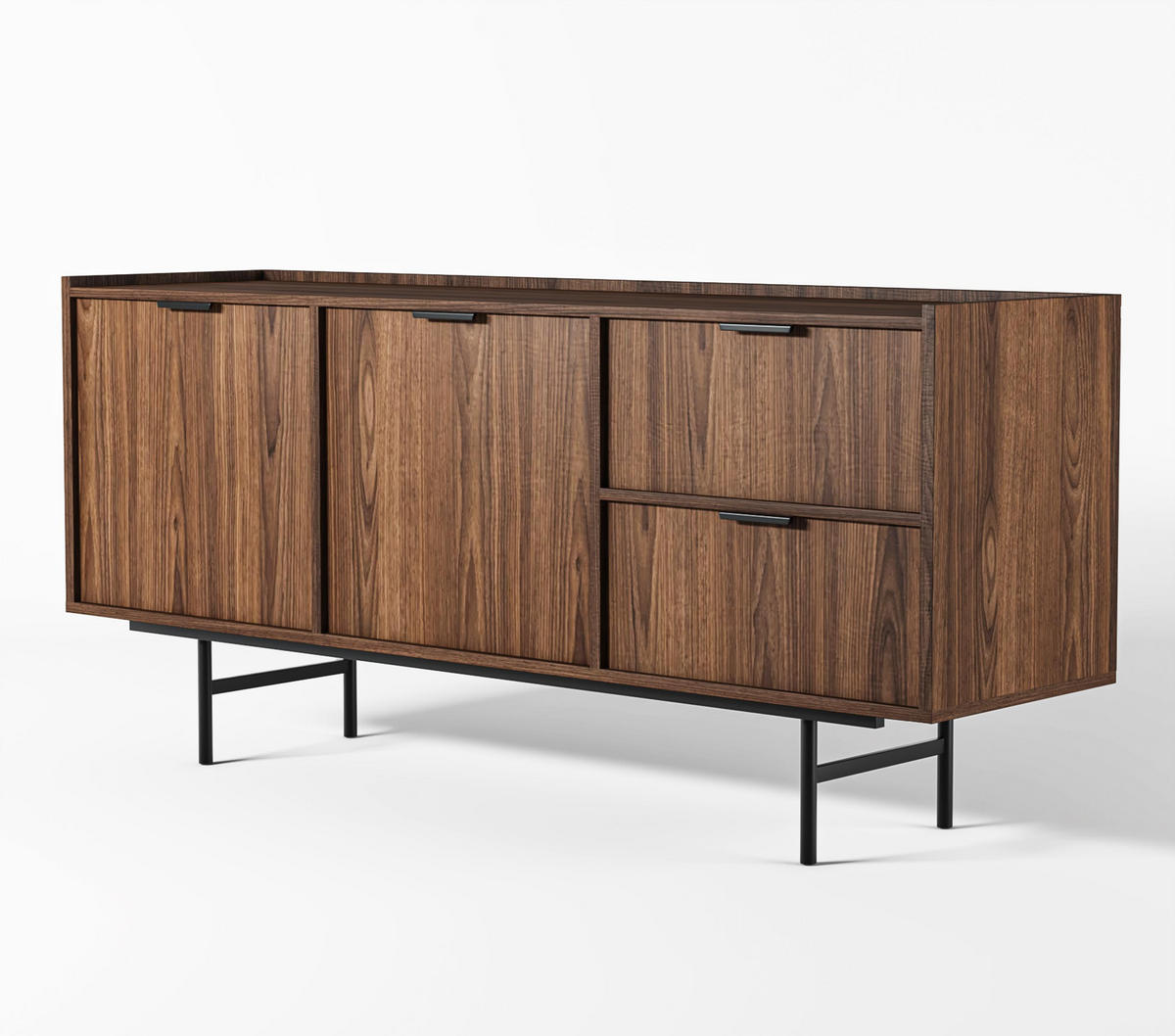 SIDEBOARD Nordiva 2T 2S Warmia Walnut 150/68/40 cm – Metallgestell - Walnussfarben/Schwarz, Holzwerkstoff/Metall (150/68/40cm) - AX Living