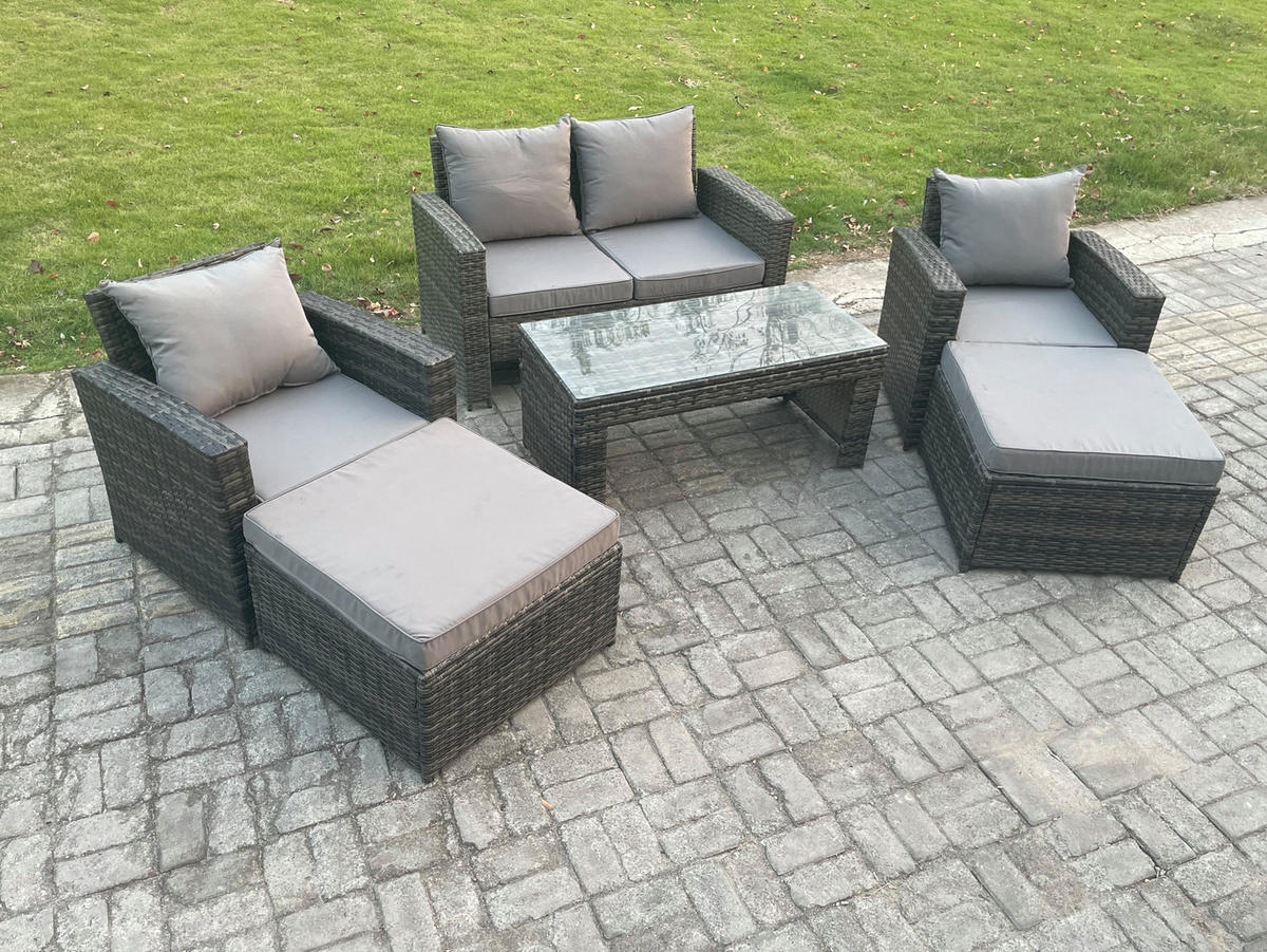 GARTENMÖBEL-SET mit Kissen Polyrattan Dunkelgrau 6-Sitzer - Dunkelgrau, Metall - Fimous