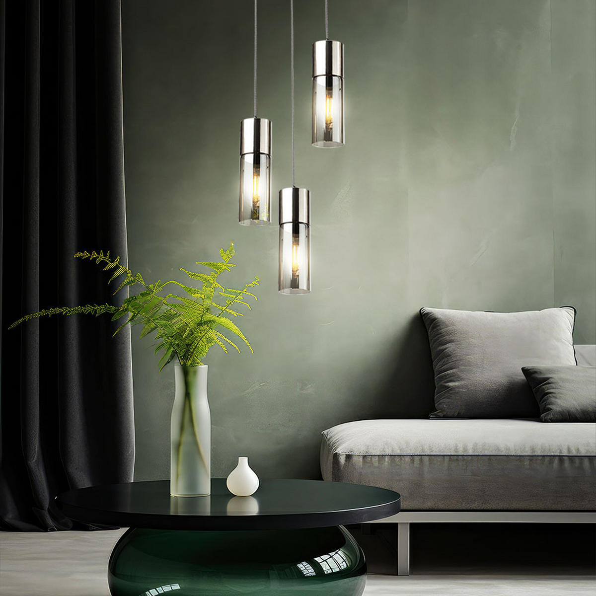 HÄNGELEUCHTE Metall Rauchglas Silber 3-flammig - Silberfarben, Glas (30/30/150cm) - Globo Lighting