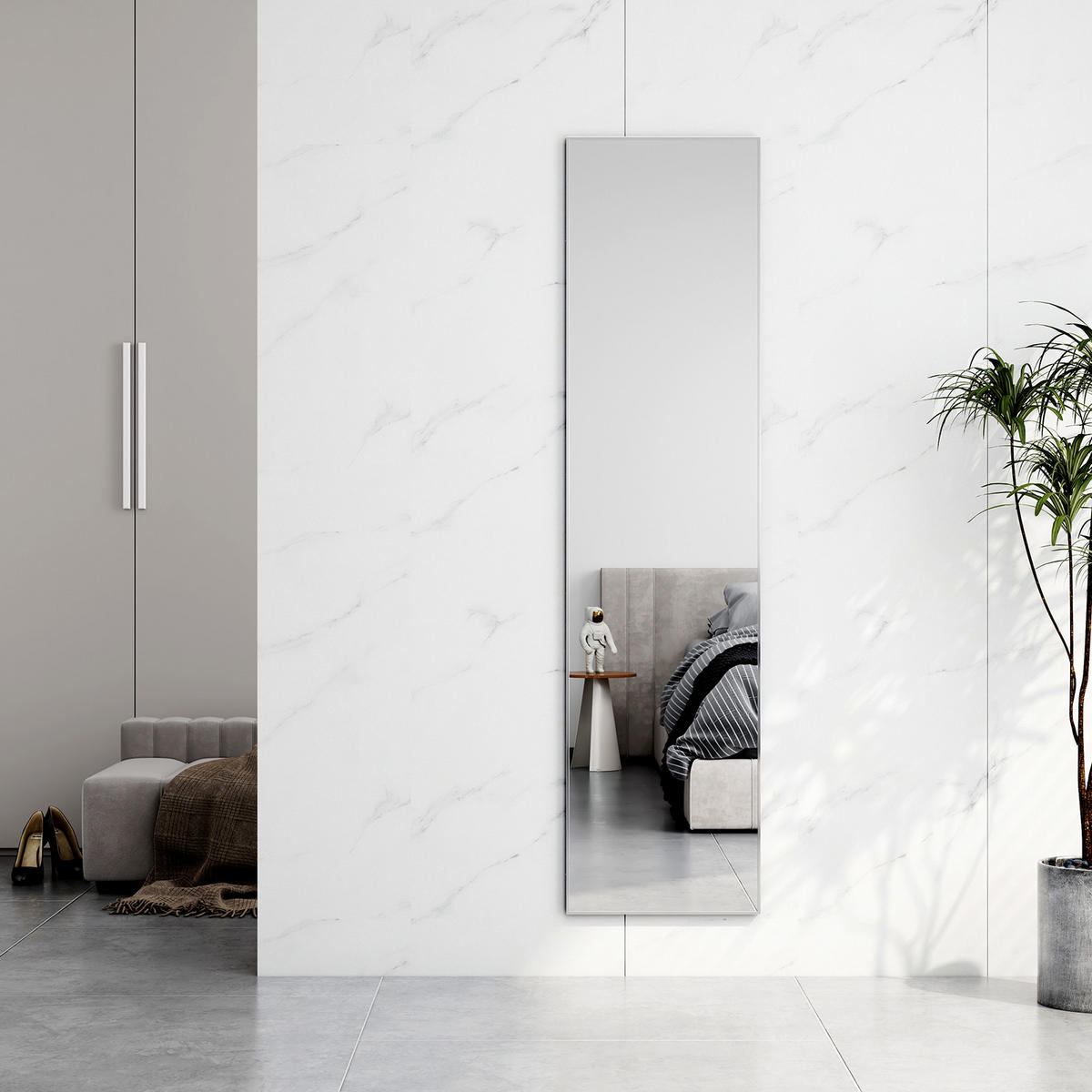 STANDSPIEGEL Wandmontage oder Freistehend Chromer Metallrahmen 160/40/2 cm - Silberfarben, Glas/Metall (40/160/160cm) - EMKE