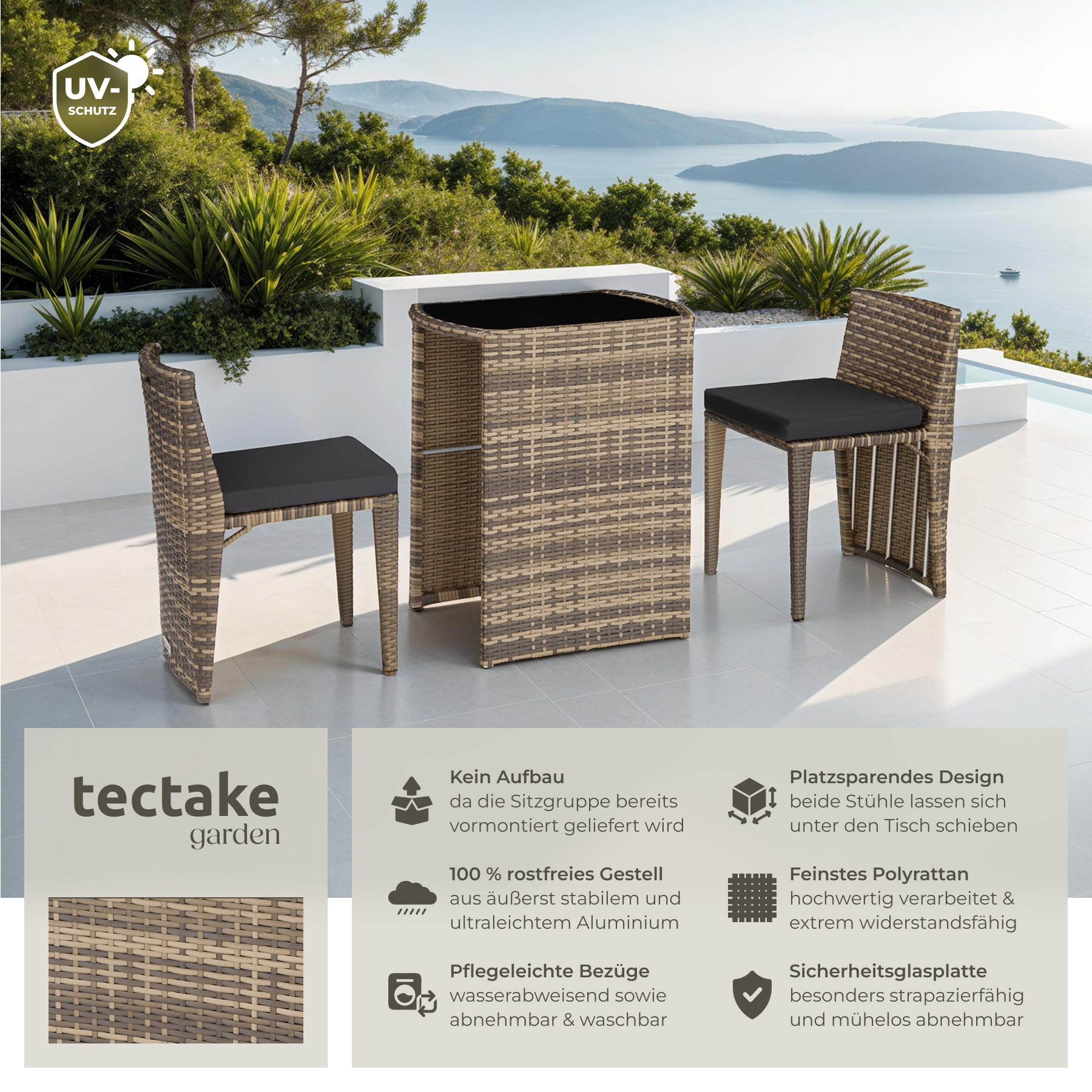 RATTANSET Hamburg,zusammenschiebbar,natur - Naturfarben, Kunststoff - tectake