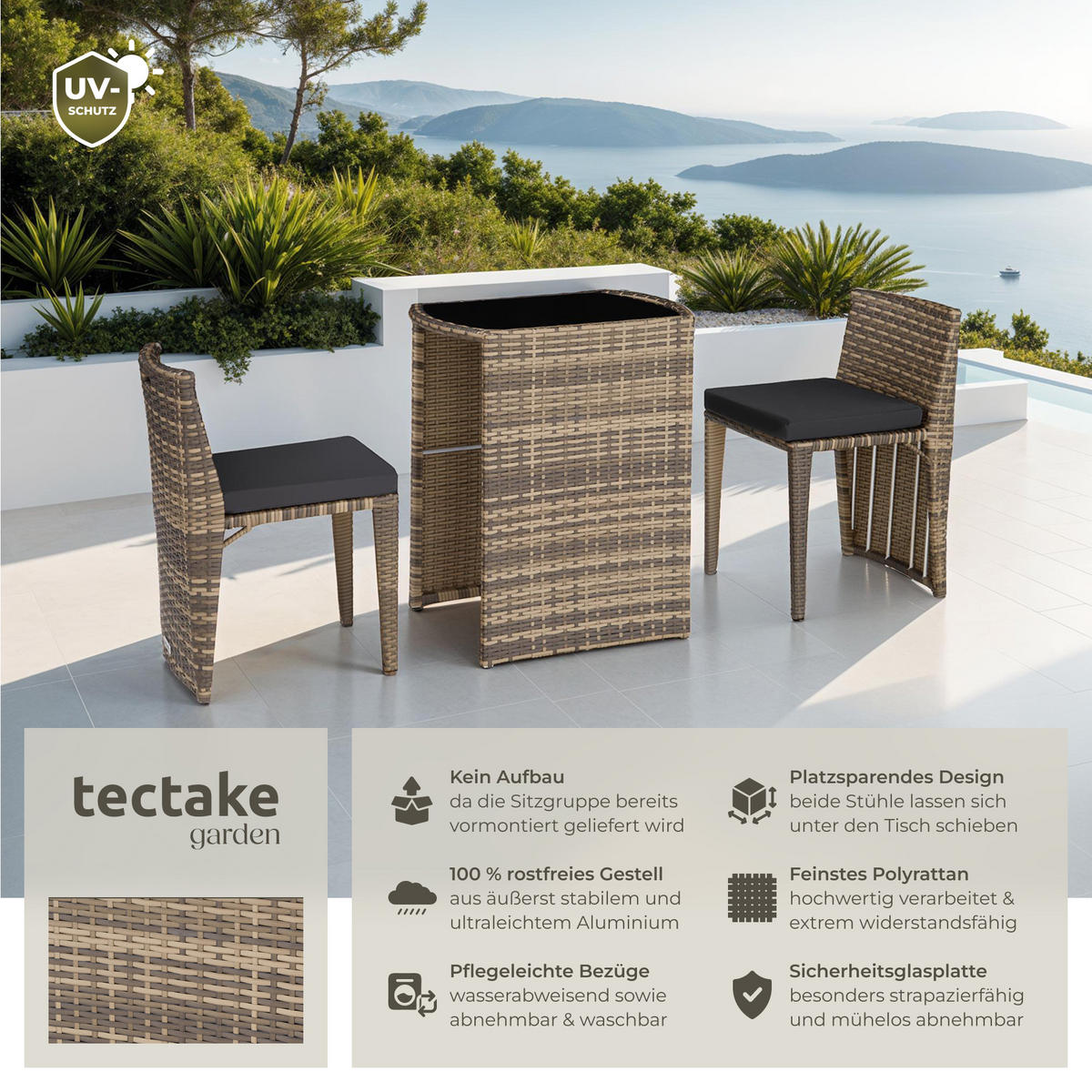 RATTANSET Hamburg,zusammenschiebbar,natur - Naturfarben, Kunststoff - tectake