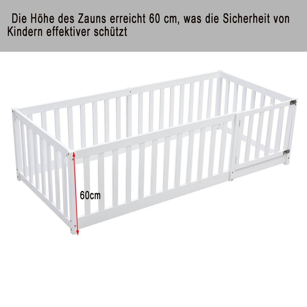 KINDERBETT 90/200 cm in Weiß mit Zaun und Tür - Weiß, Holz/Holzwerkstoff (90/200cm) - WISHDOR