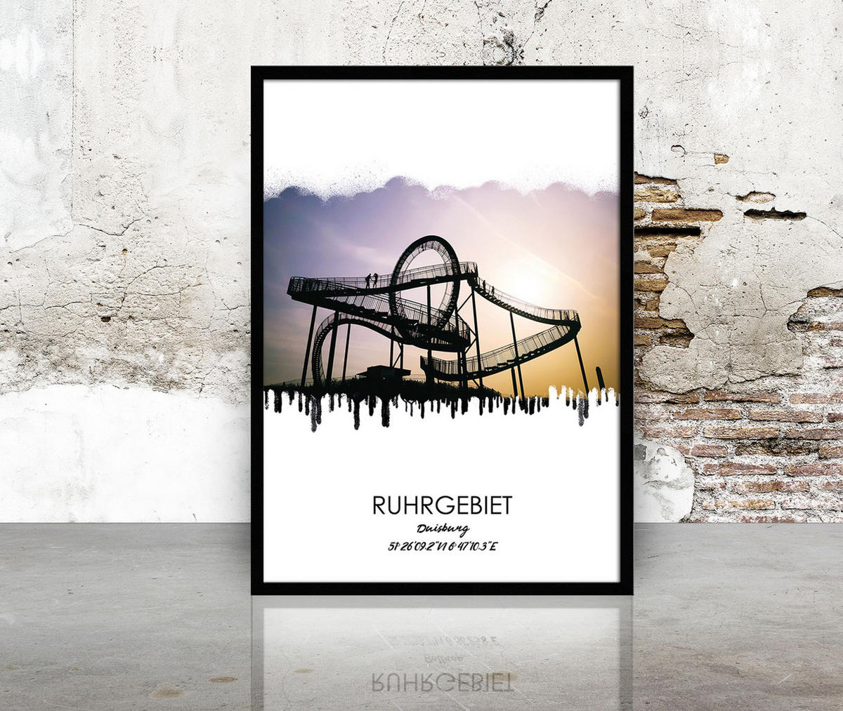 POSTER mit Rahmen 50x70 cm Ruhrgebiet Duisburg - Gelb, Holz (51/71cm) - artissimo