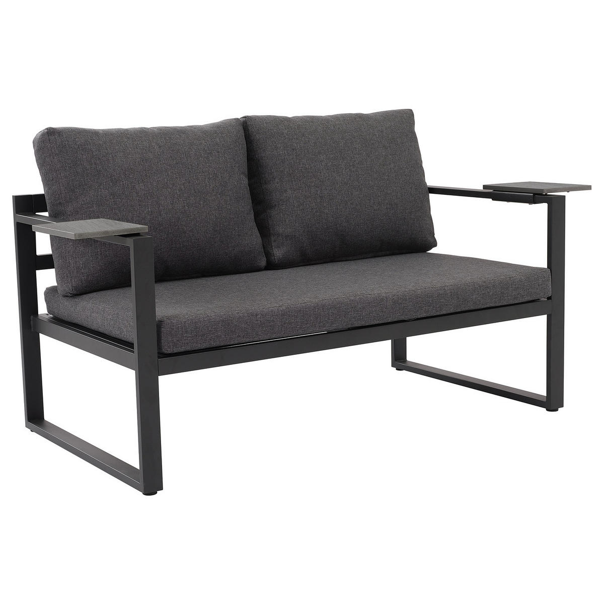 LOUNGESOFA - 2-teilig - Stahl / Webstoff - Grau, Kunststoff/Textil (155/65/74cm) - home24